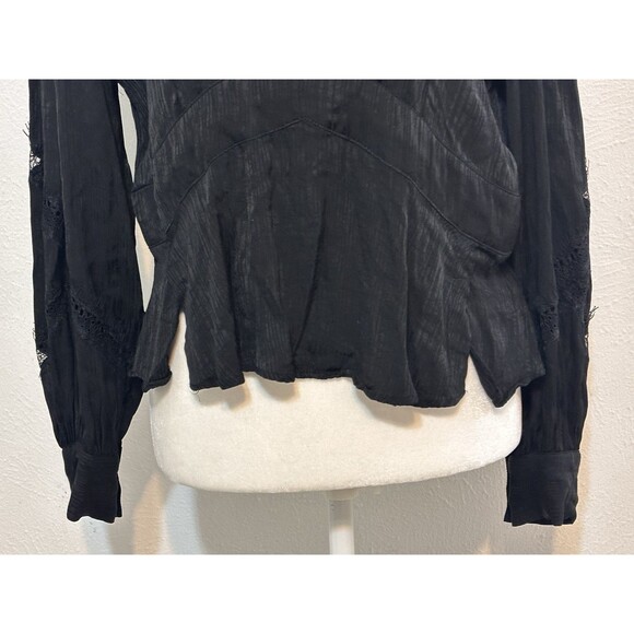 IRO Paris Size 40 US 8 Black Lace Pleated Crepe The Chine Blouse Boho Minimalist - Picture 6 of 16